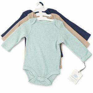Cloud Island Baby Bodysuits 0–3 Months | 3-Pack Ribbed Cotton Long Sleeve | New